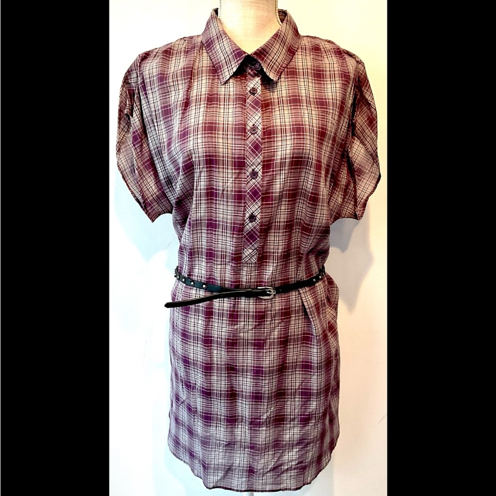 A.N.A. Plaid Tunic Top Collared - NWT